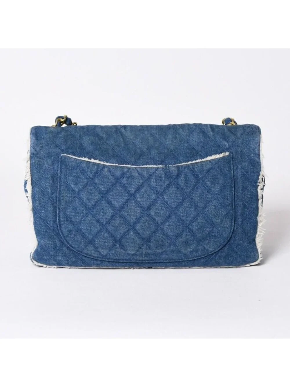 Chanel Chenel Maxi Quilted Single Flap Chain Shoulder Bag Denim Blue Gold